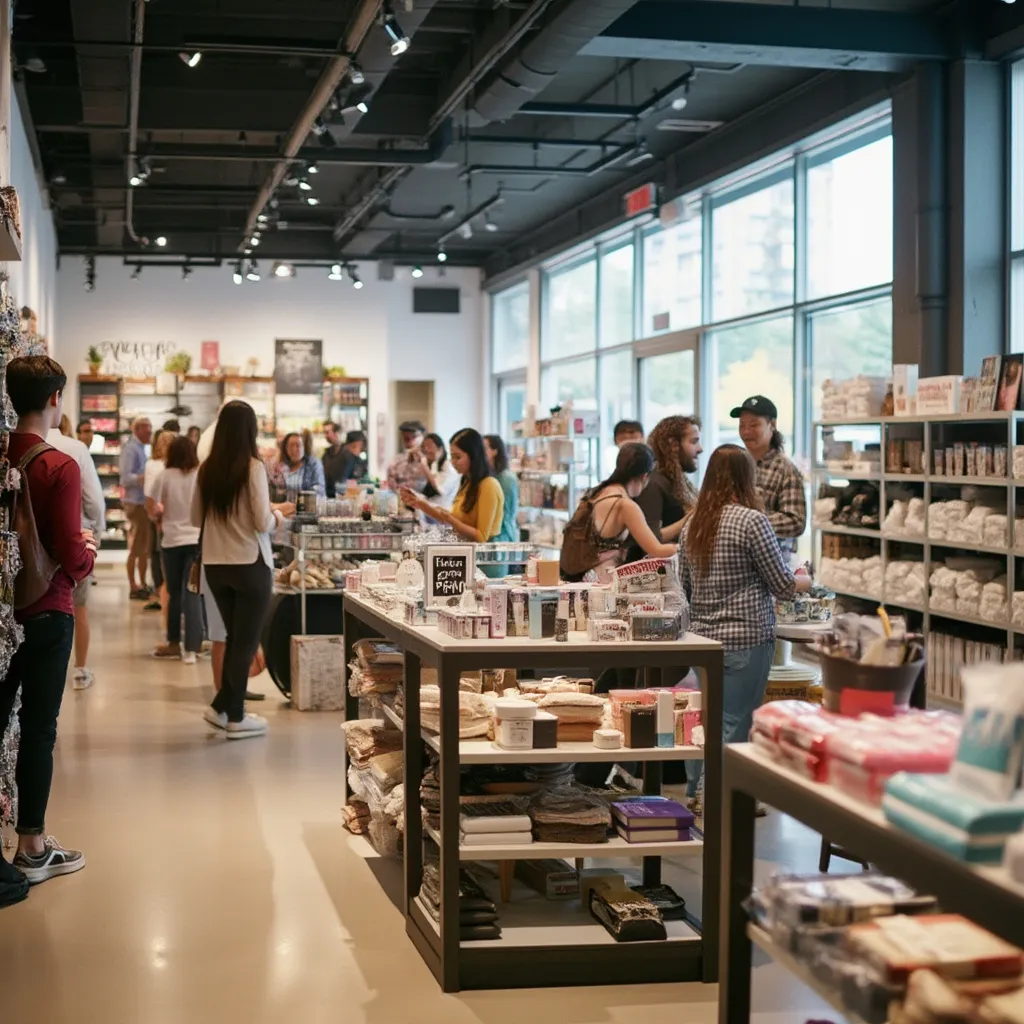 Interior de tienda minorista moderna y concurrida