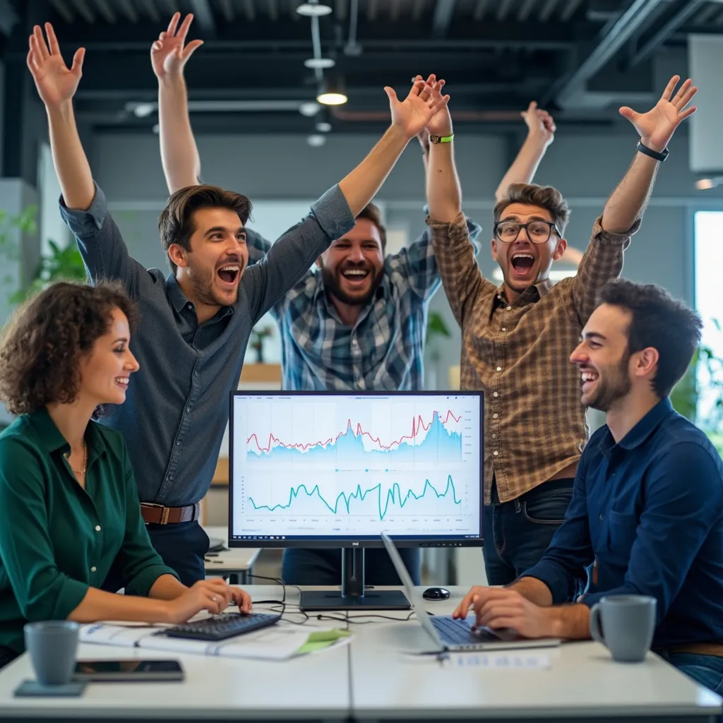 Equipo de tecnología celebrando el éxito