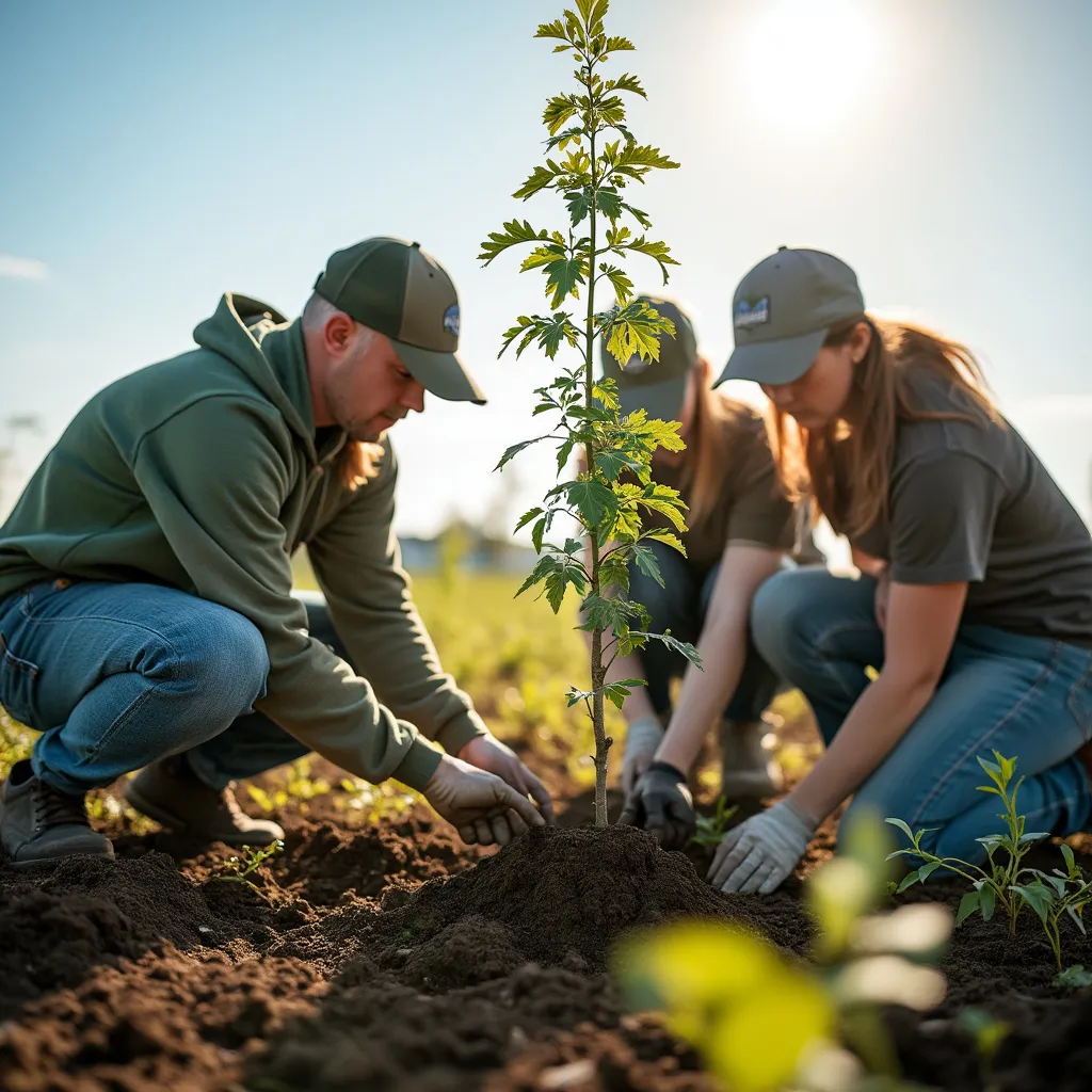 Equipo plantando árboles en un proyecto de reforestación